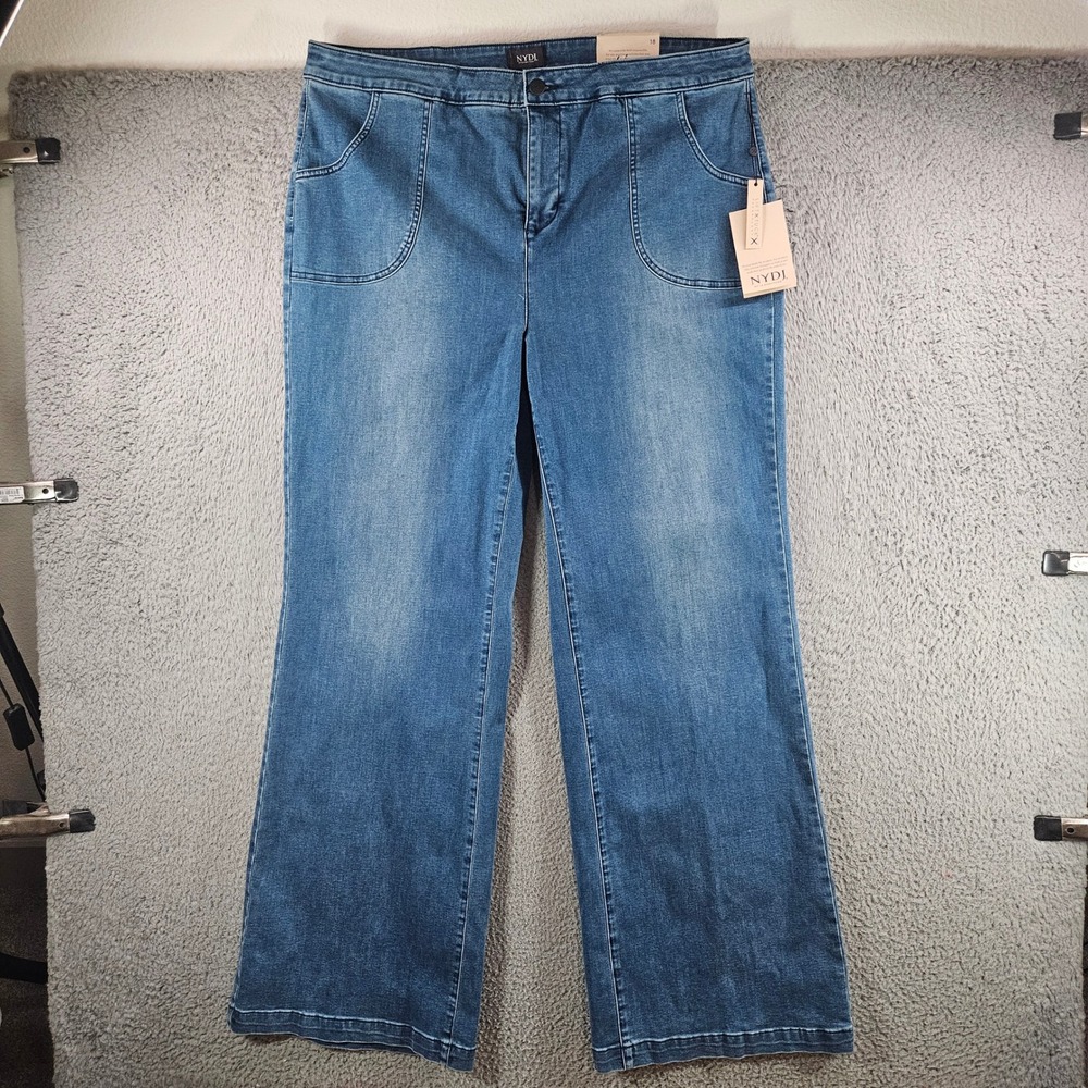 NYDJ Womens Wide Leg Jeans‎ Blue Lift Tuck Technology High Rise Size 18 NWT